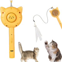 HKM-8423869 5-in-1 Interactive Cat Brush Toy with Retractable Teaser Wand and Light-Up Features