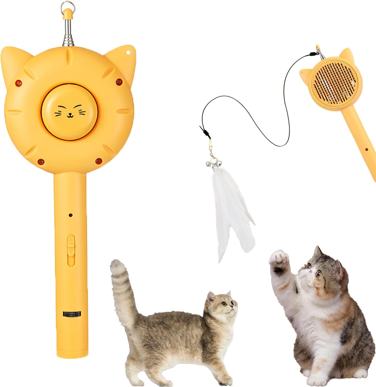HKM-8423869 5-in-1 Interactive Cat Brush Toy with Retractable Teaser Wand and Light-Up Features