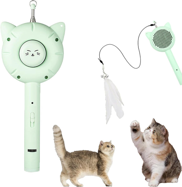 HKM-8423869 5-in-1 Interactive Cat Brush Toy with Retractable Teaser Wand and Light-Up Features
