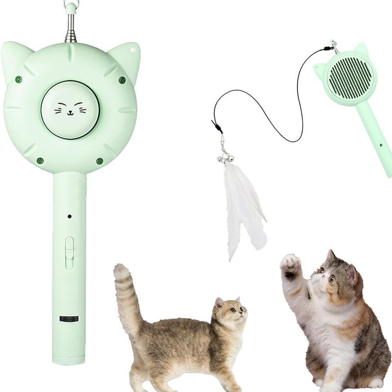 HKM-8423869 5-in-1 Interactive Cat Brush Toy with Retractable Teaser Wand and Light-Up Features