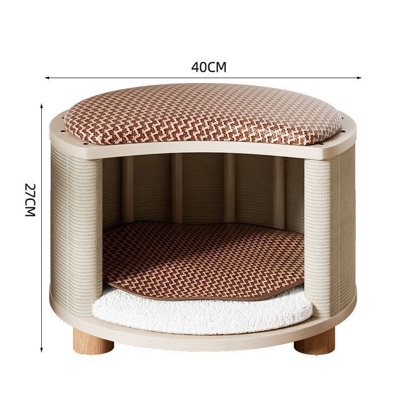 HKM-8426429 Solid Wood Summer Cat Nest - Four Seasons Universal Design with Plush Cushion Options
