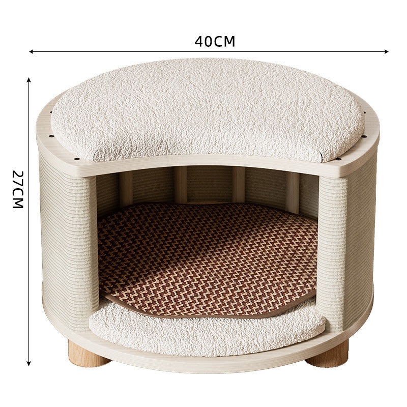 HKM-8426429 Solid Wood Summer Cat Nest - Four Seasons Universal Design with Plush Cushion Options