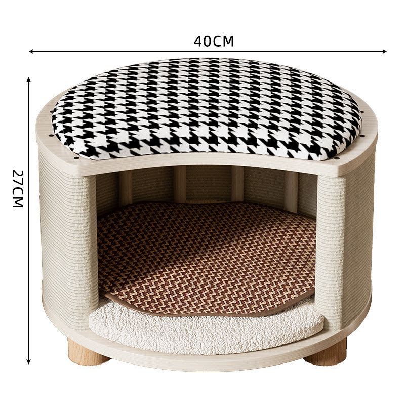 HKM-8426429 Solid Wood Summer Cat Nest - Four Seasons Universal Design with Plush Cushion Options