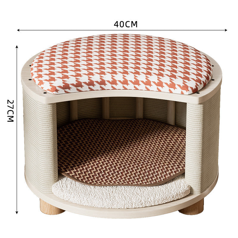 HKM-8426429 Solid Wood Summer Cat Nest - Four Seasons Universal Design with Plush Cushion Options