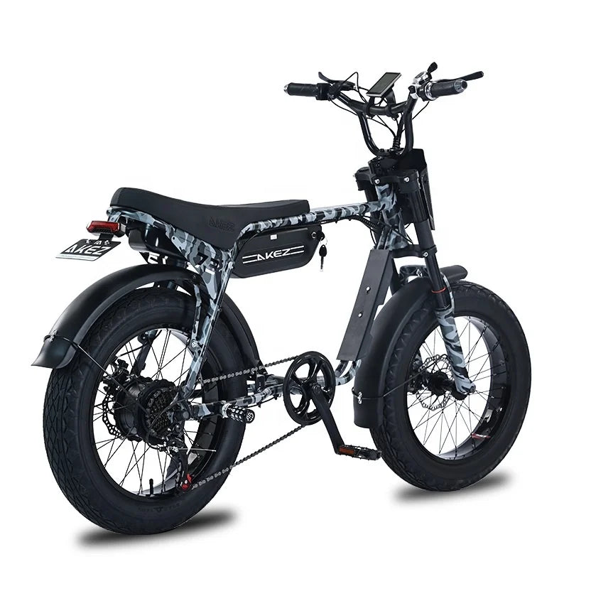 HKM-842643 20-Inch Electric Mountain Bike, 750W Rear Hub Motor, Fat Tire, 7-Speed Gear, Front & Rear Suspension, Max Speed 30-50Km/h, Steel Frame, Grey