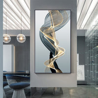 HKM-842643 Modern Rectangular Black and Yellow Geometric Abstract Canvas Art