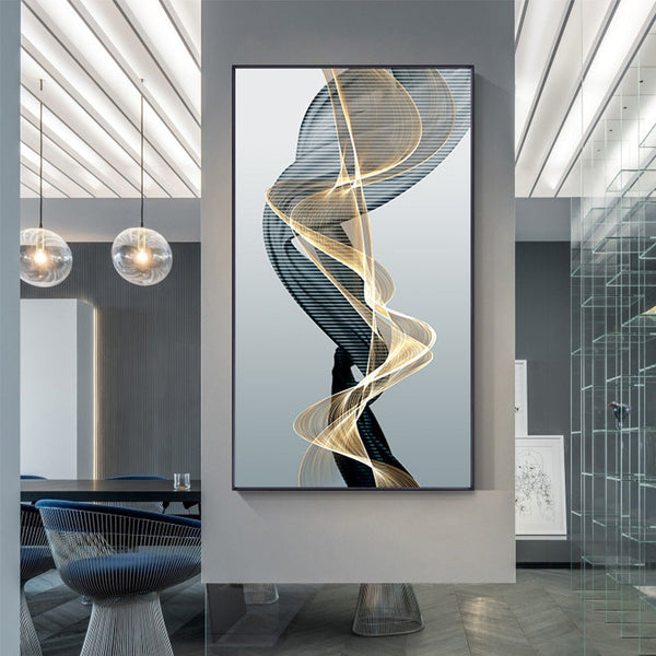 HKM-842643 Modern Rectangular Black and Yellow Geometric Abstract Canvas Art