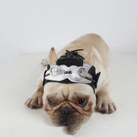 HKM-8426557 Black Silver Pilot Hat for Pets - Adjustable Size for Cats and Dogs