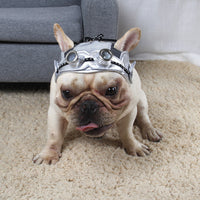 HKM-8426557 Black Silver Pilot Hat for Pets - Adjustable Size for Cats and Dogs