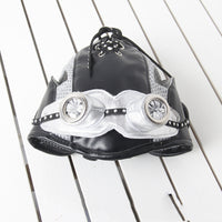 HKM-8426557 Black Silver Pilot Hat for Pets - Adjustable Size for Cats and Dogs