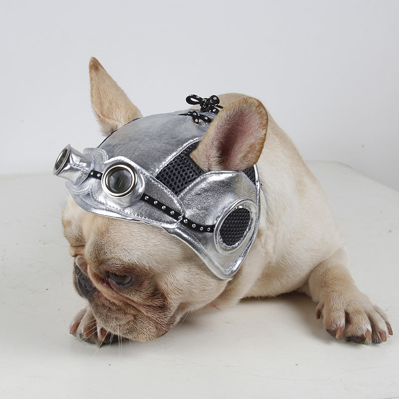 HKM-8426557 Black Silver Pilot Hat for Pets - Adjustable Size for Cats and Dogs