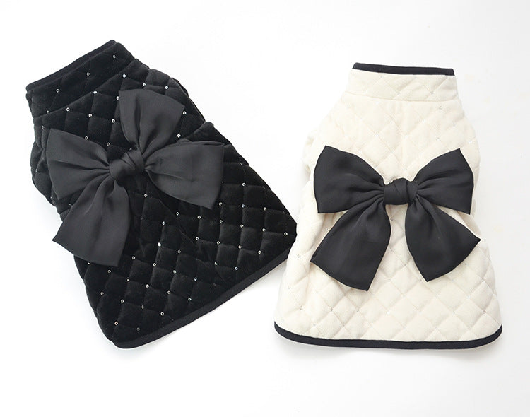 HKM-8426813 Cozy Cotton Pet Coat with Sequin Embroidered Big Bow - Available in Multiple Sizes