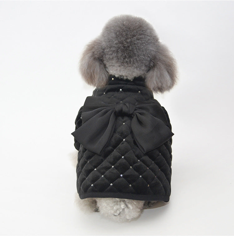 HKM-8426813 Cozy Cotton Pet Coat with Sequin Embroidered Big Bow - Available in Multiple Sizes