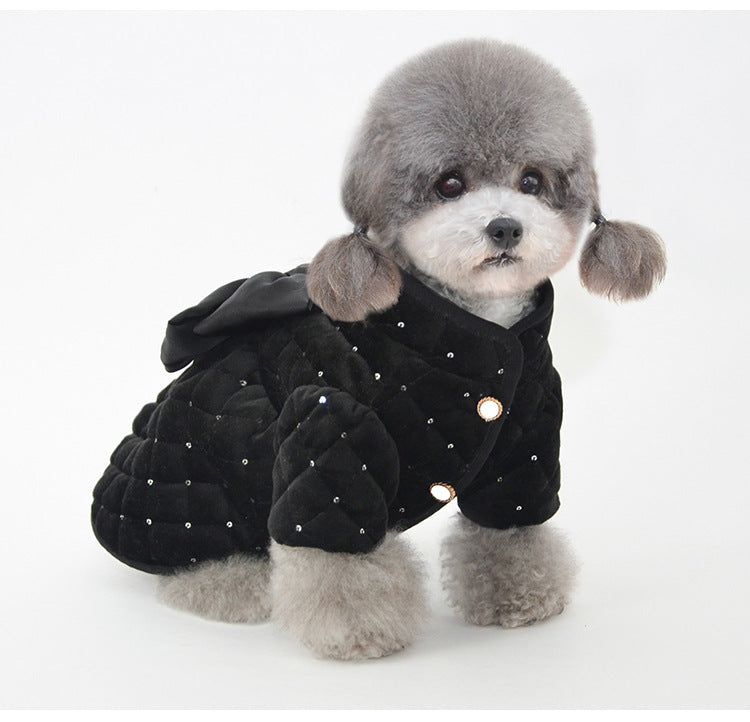 HKM-8426813 Cozy Cotton Pet Coat with Sequin Embroidered Big Bow - Available in Multiple Sizes