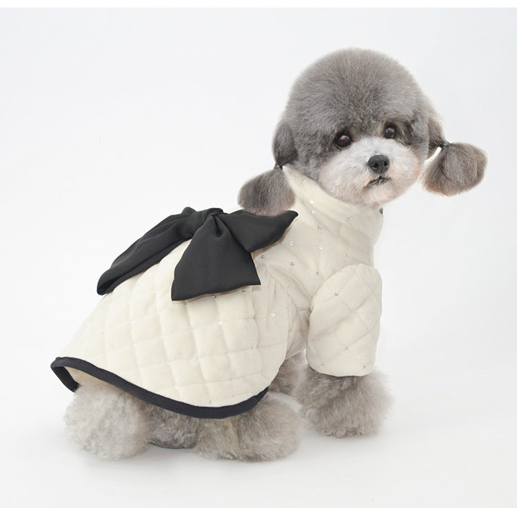 HKM-8426813 Cozy Cotton Pet Coat with Sequin Embroidered Big Bow - Available in Multiple Sizes