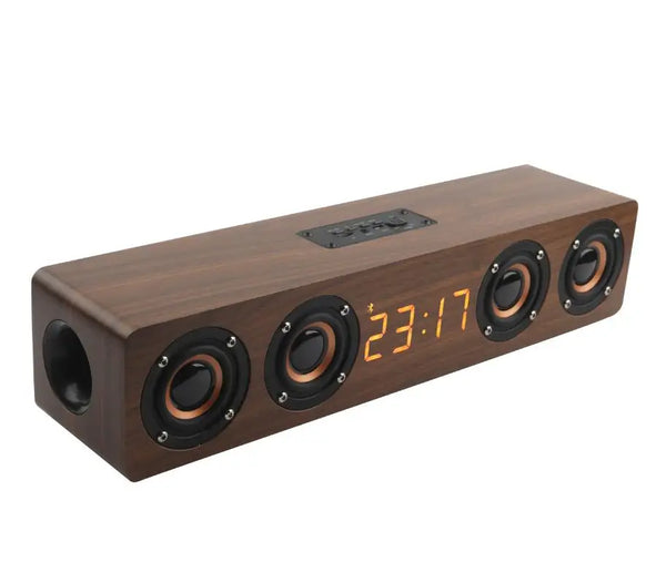 HKM-842707 Portable Wireless Wooden Boombox Speaker with 20W Output, Bluetooth 4.2, FM Radio, Clock Alarm Function, TF Card and AUX Input