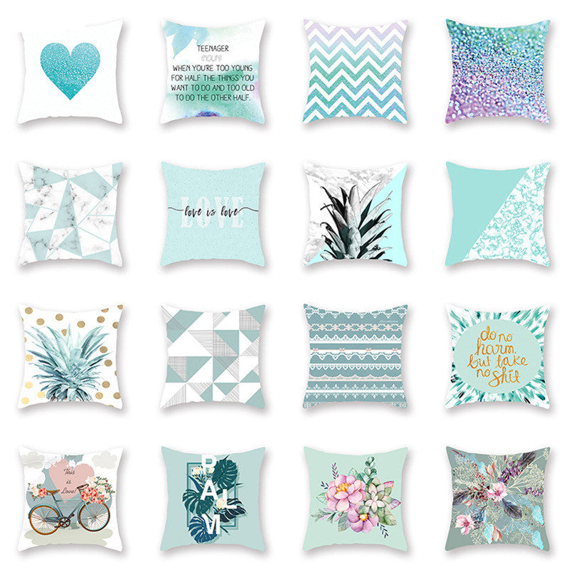 HKM-842771 Geometric Plant Pattern Green Pillowcase - Scandinavian Style, 45x45cm, Polyester