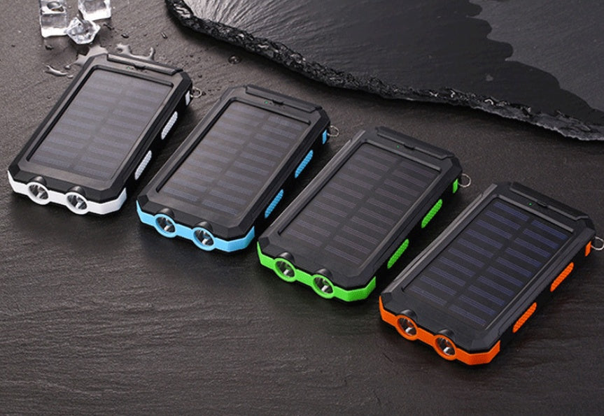 HKM-842771 Solar Power Bank with Dual Headlight, Polymer Lithium Battery, 5V-2A Output, Rechargeable for iPad, iPhone, Android and More