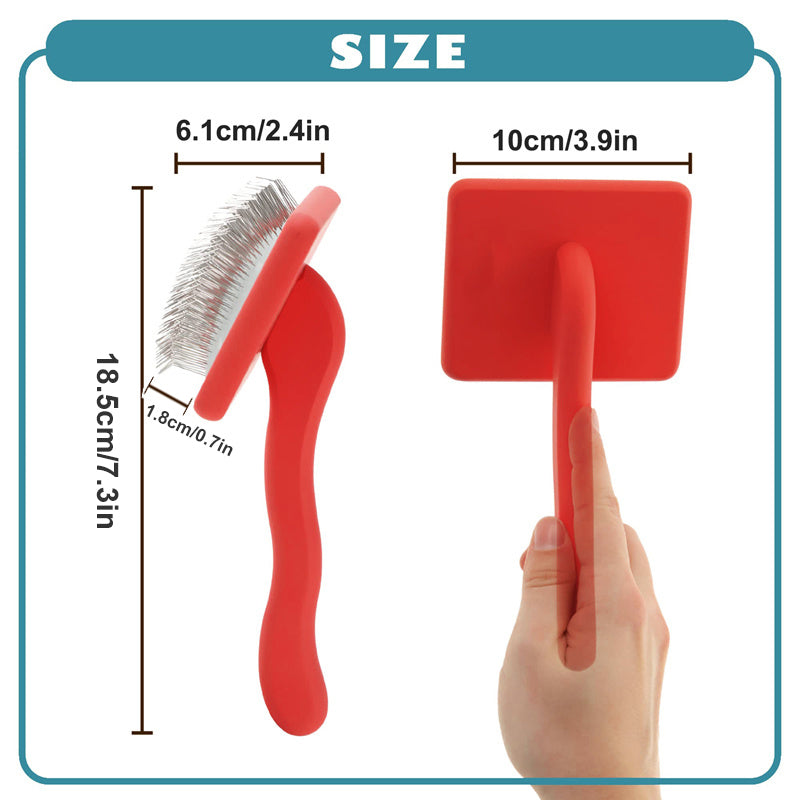 HKM-8427965 Pet Comb with Beech Wood Handle and Stainless Steel Needles for Dog and Cat Care - Red