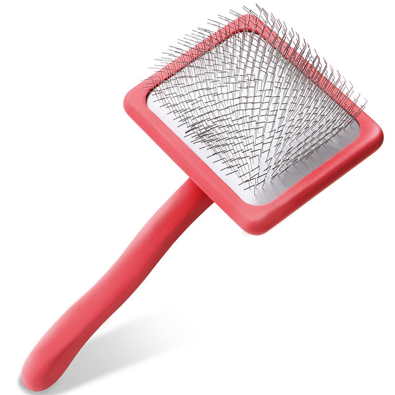 HKM-8427965 Pet Comb with Beech Wood Handle and Stainless Steel Needles for Dog and Cat Care - Red
