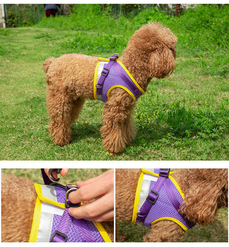 HKM-8428733 Light Reflecting Traction Belt Chest Harness with Breathable Mesh for Small and Medium Dogs