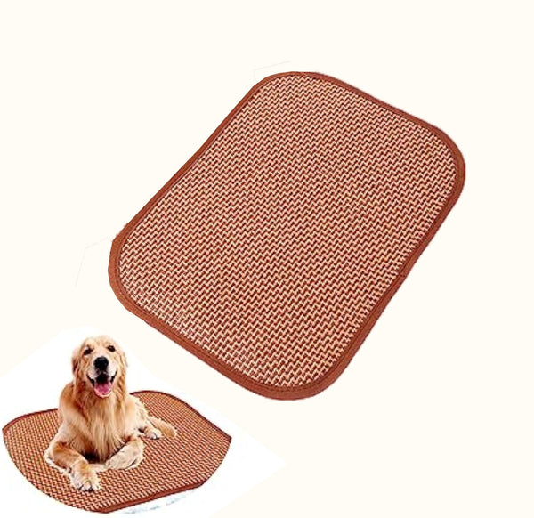 HKM-8429629 Cooling Mat for Cats and Dogs - Self-Cooling Bamboo Rattan Woven Pad for Summer Use - Ideal for Kennels, Crates, Guinea Pigs, and Hamsters