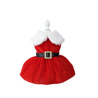 HKM-8430525 Gold Velvet Christmas Pet Dress with Bow - Available in Multiple Sizes