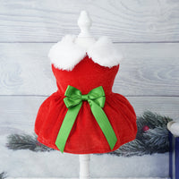 HKM-8430525 Gold Velvet Christmas Pet Dress with Bow - Available in Multiple Sizes