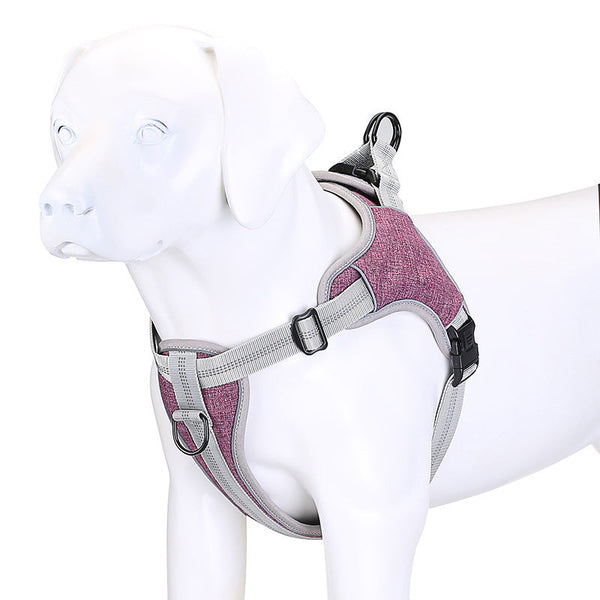 HKM-8431421 Reflective Dog Chest Harness Vest - Adjustable Polyester Design in Blue, Purple, Gray (S-XXL)