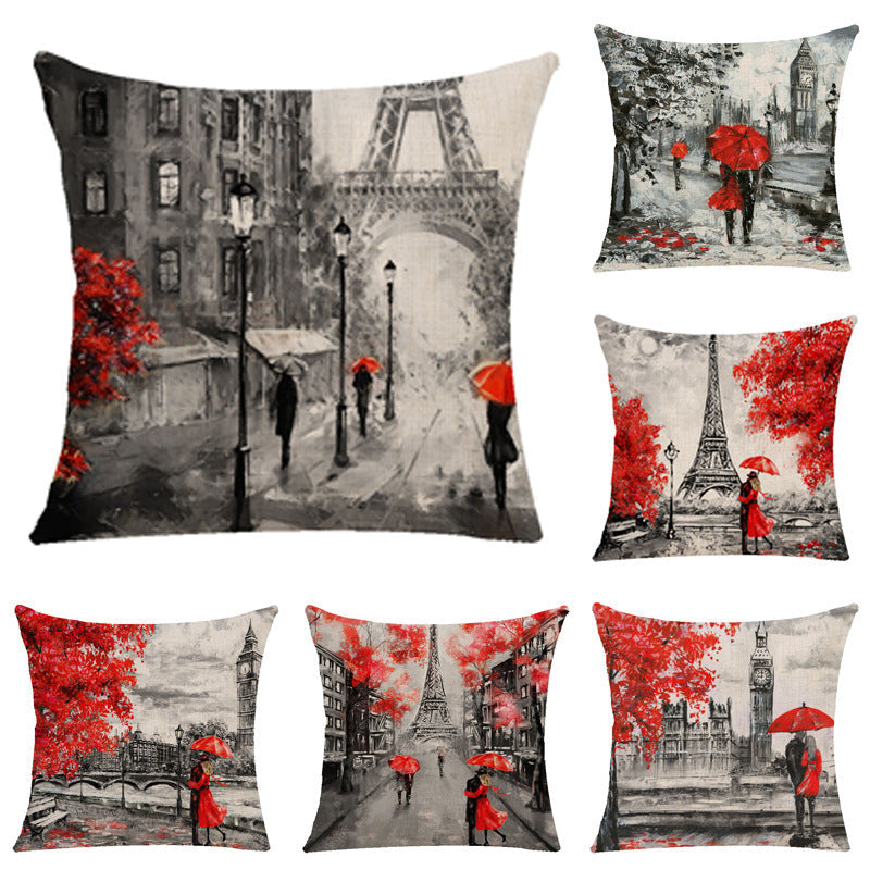 HKM-843155 Cartoon Anime Maple Leaf Pillow Cover in Linen - Nordic Design, 40x40cm & 45x45cm