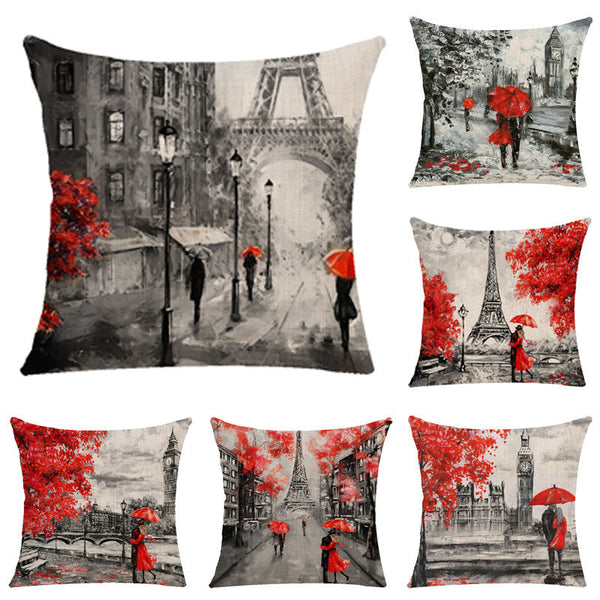 HKM-843155 Cartoon Anime Maple Leaf Pillow Cover in Linen - Nordic Design, 40x40cm & 45x45cm