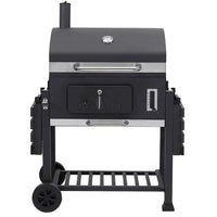 HKM-843219 Cast Iron Grill Smoker with Chimney and Lid, Square Trolley Charcoal Barbecue 152x73x137cm