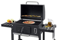 HKM-843219 Cast Iron Grill Smoker with Chimney and Lid, Square Trolley Charcoal Barbecue 152x73x137cm