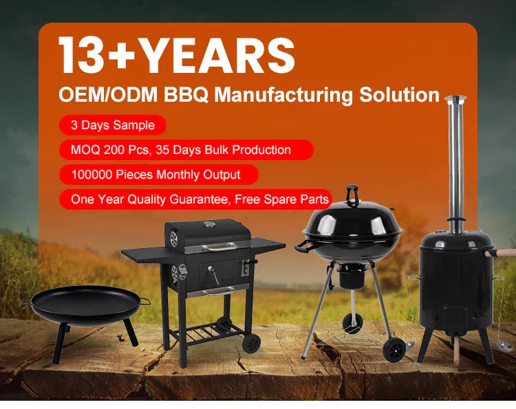 HKM-843219 Cast Iron Grill Smoker with Chimney and Lid, Square Trolley Charcoal Barbecue 152x73x137cm