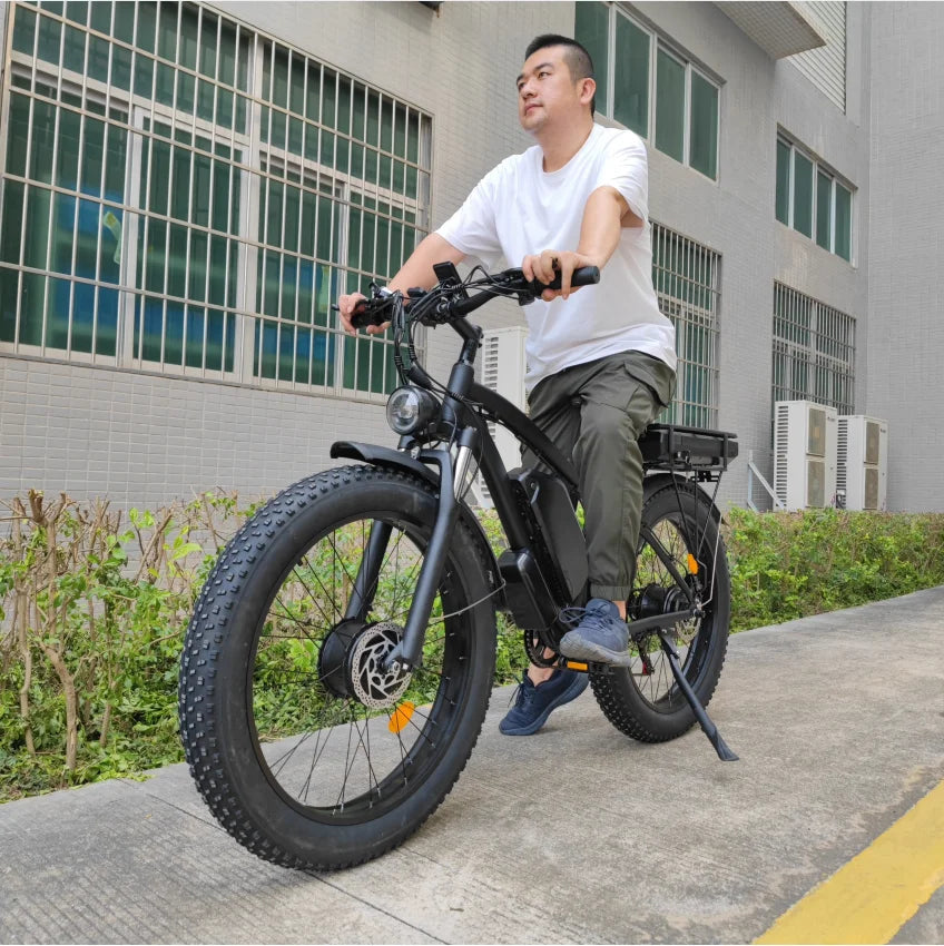 HKM-843411 26 Inch 48V 2000W Dual Motor Fat Tire Electric Mountain Bike with Dual Battery 7-Speed Gear System