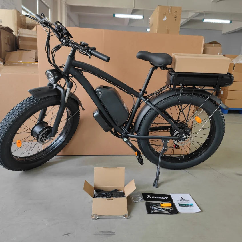 HKM-843411 26 Inch 48V 2000W Dual Motor Fat Tire Electric Mountain Bike with Dual Battery 7-Speed Gear System