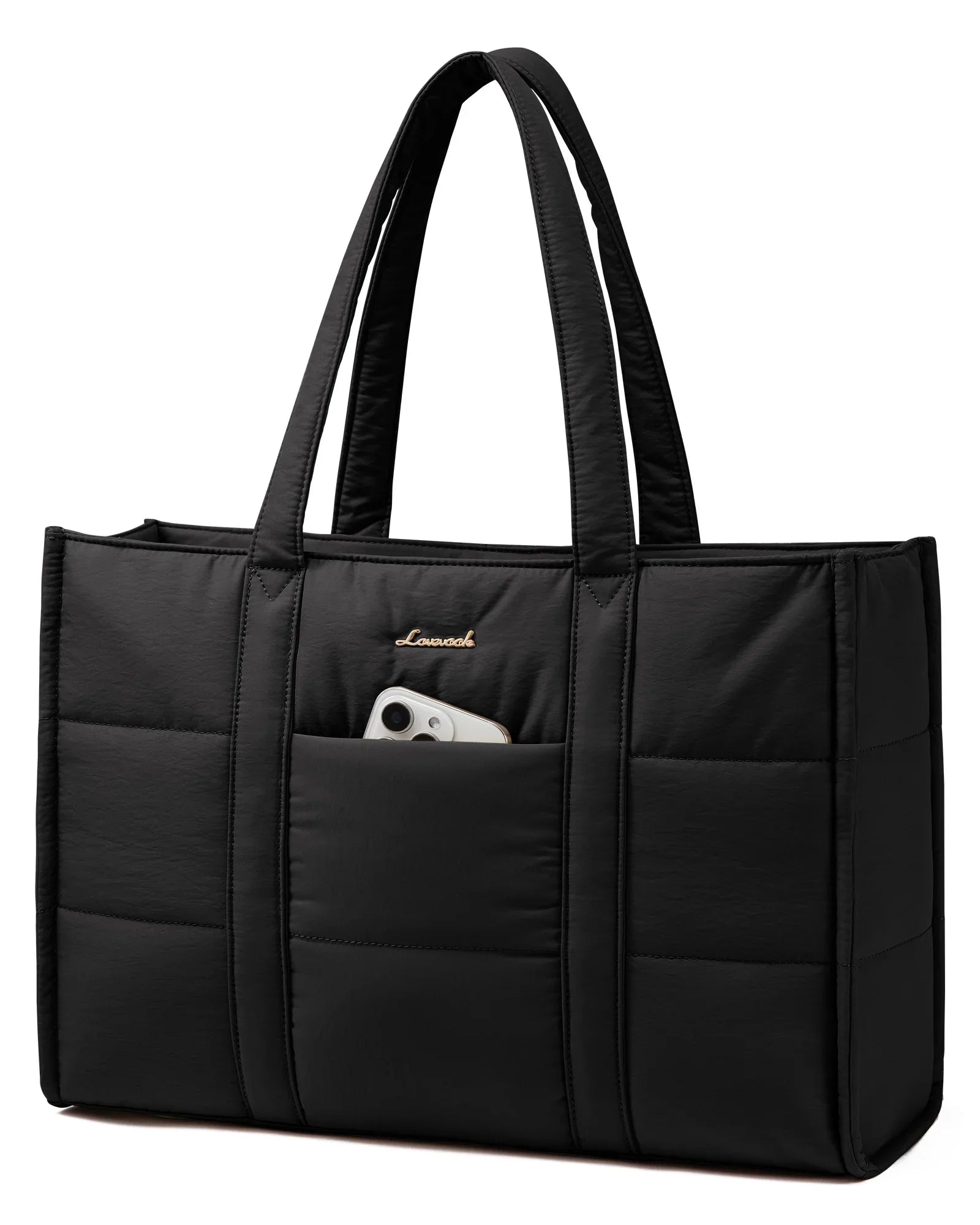 HKM-843411 Quilted Puffer Laptop Tote Bag for 15.6-17.3 Inch Devices - Lightweight Travel Shoulder Bag for Work and Casual Use