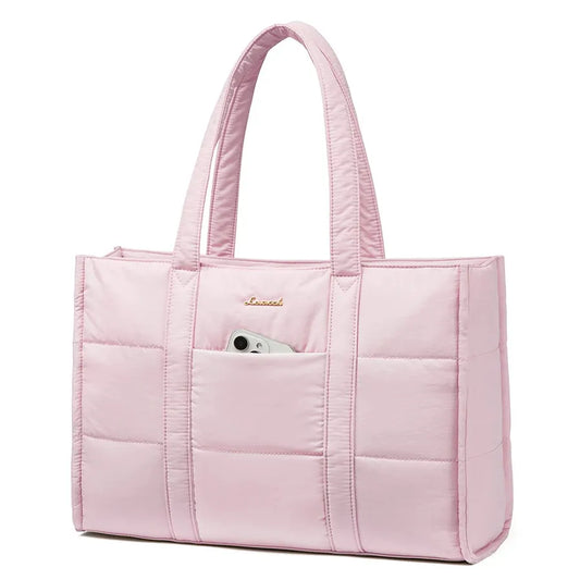 HKM-843411 Quilted Puffer Laptop Tote Bag for 15.6-17.3 Inch Devices - Lightweight Travel Shoulder Bag for Work and Casual Use