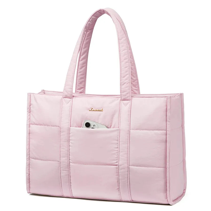 HKM-843411 Quilted Puffer Laptop Tote Bag for 15.6-17.3 Inch Devices - Lightweight Travel Shoulder Bag for Work and Casual Use