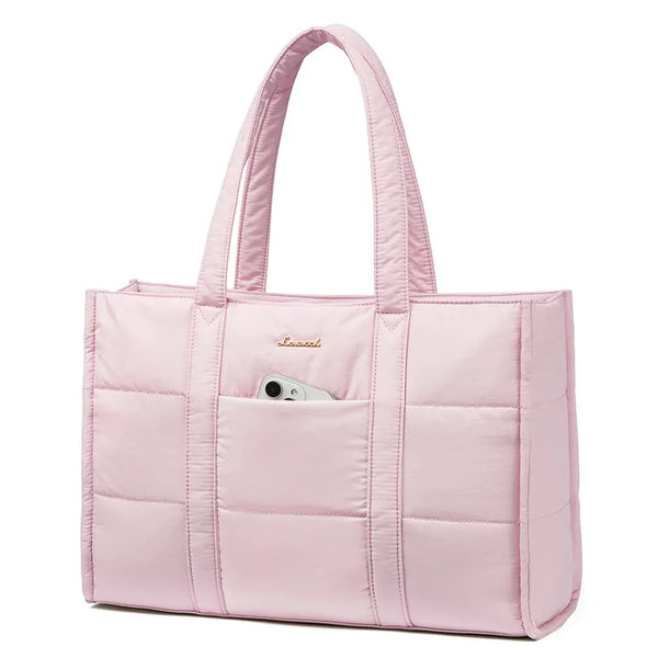 HKM-843411 Quilted Puffer Laptop Tote Bag for 15.6-17.3 Inch Devices - Lightweight Travel Shoulder Bag for Work and Casual Use