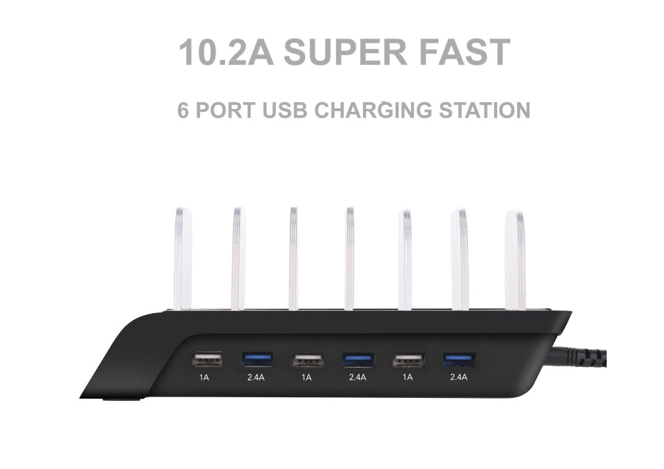 HKM-843539 Six-Port USB Charging Stand with Intelligent Fast Charging and Space-Saving Design