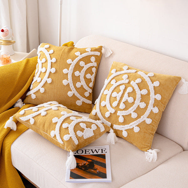 HKM-843667 Handmade Velvet Embroidery Pillow Cover with Tassels – Nordic Style, Available in Multiple Sizes