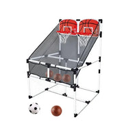 HKM-843667 Indoor Basketball Hoop Arcade Game for Kids, 2 in 1 Basketball Stand, Ages 2-13, Plastic Construction