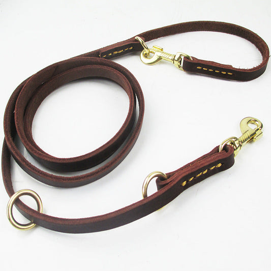 HKM-8437693 Double-Headed Copper Hook Cowhide Dog Traction Belt with Convenient Leash¹¦ÄÜ