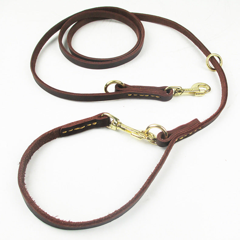 HKM-8437693 Double-Headed Copper Hook Cowhide Dog Traction Belt with Convenient Leash¹¦ÄÜ