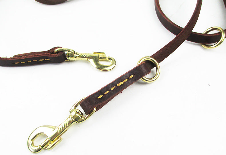 HKM-8437693 Double-Headed Copper Hook Cowhide Dog Traction Belt with Convenient Leash¹¦ÄÜ