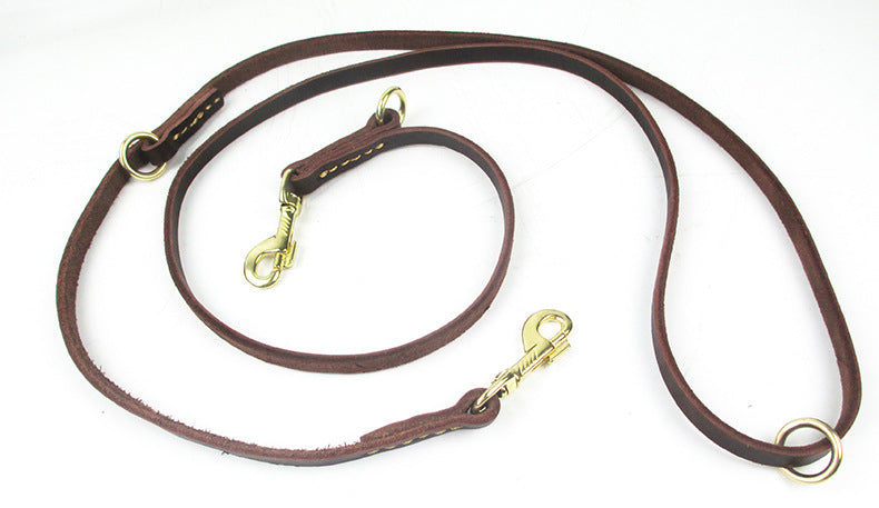 HKM-8437693 Double-Headed Copper Hook Cowhide Dog Traction Belt with Convenient Leash¹¦ÄÜ