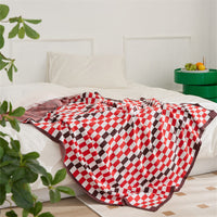 HKM-843859 Class A Cotton Chenille Checkerboard Blanket - All-Season, 130 x 160CM, Red/Orange/Blue