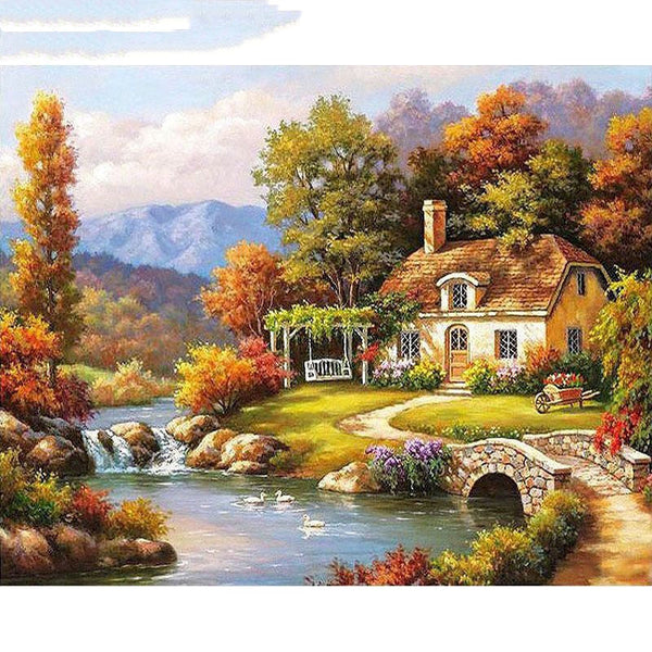 HKM-843859 Fairyland DIY Landscape Painting by Numbers - 40x50cm Linen Canvas Set