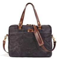 HKM-843923 Waxed Canvas and Leather Business Briefcase for 15.6 Inch Laptops - Retro Style, Waterproof, Multiple Colour Options